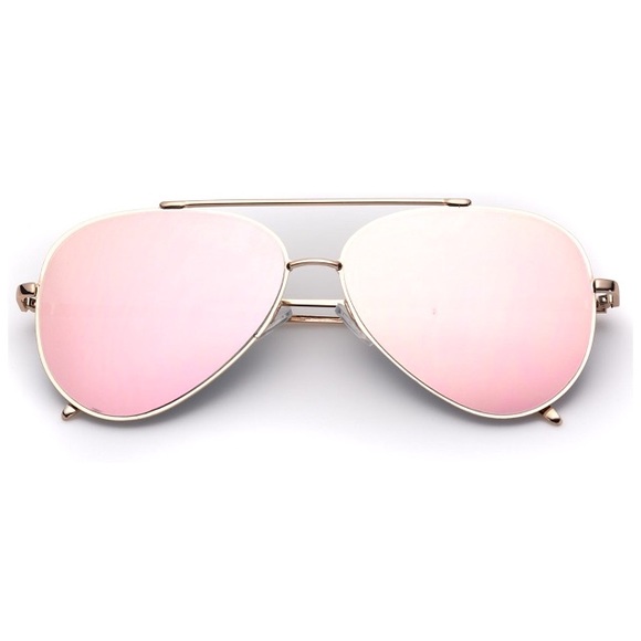Mirrored Pink Flat Lens Gold Frame Aviator Sunglasses - Picture 2 of 3